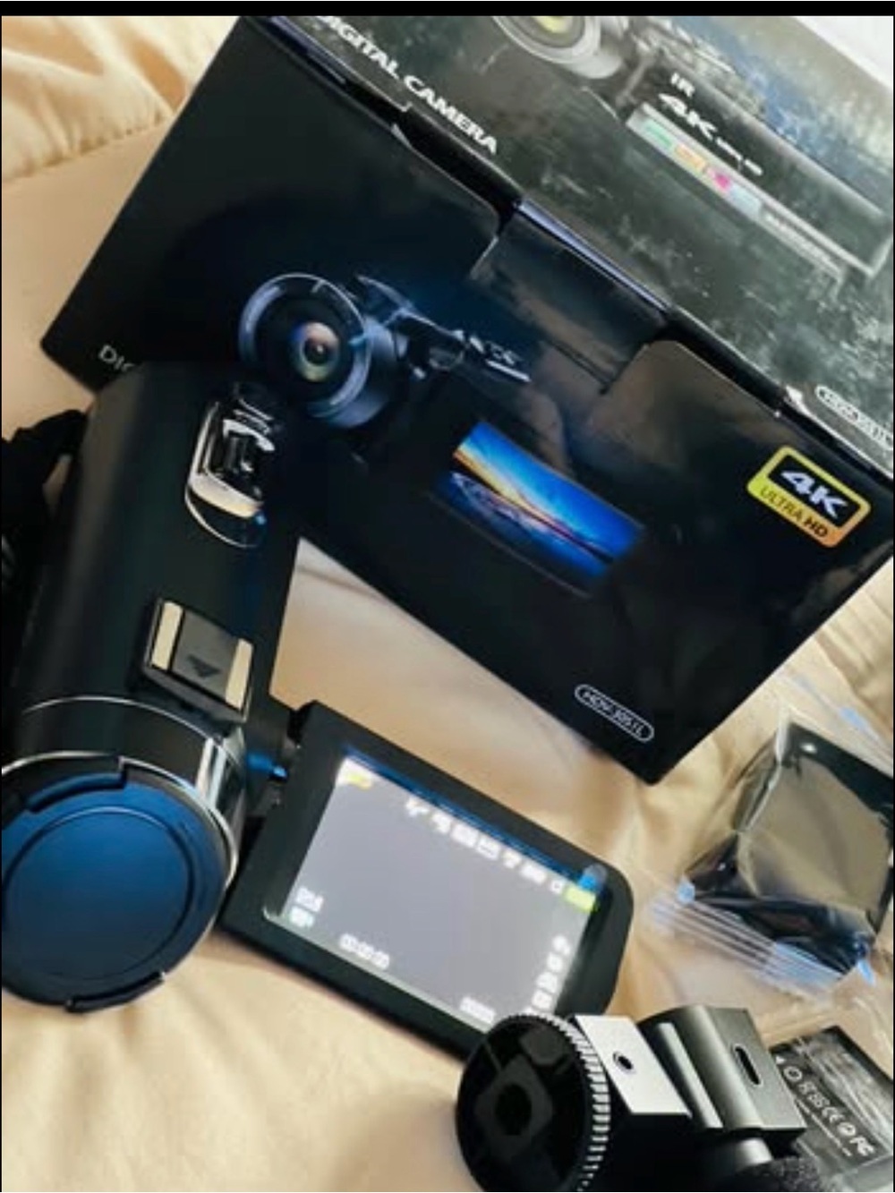 Black 4K Digital Video Camera with Flip LCD